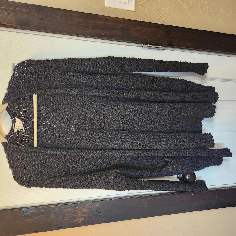 Love Women's Black Open Front Knit Cardigan Sweater M/L